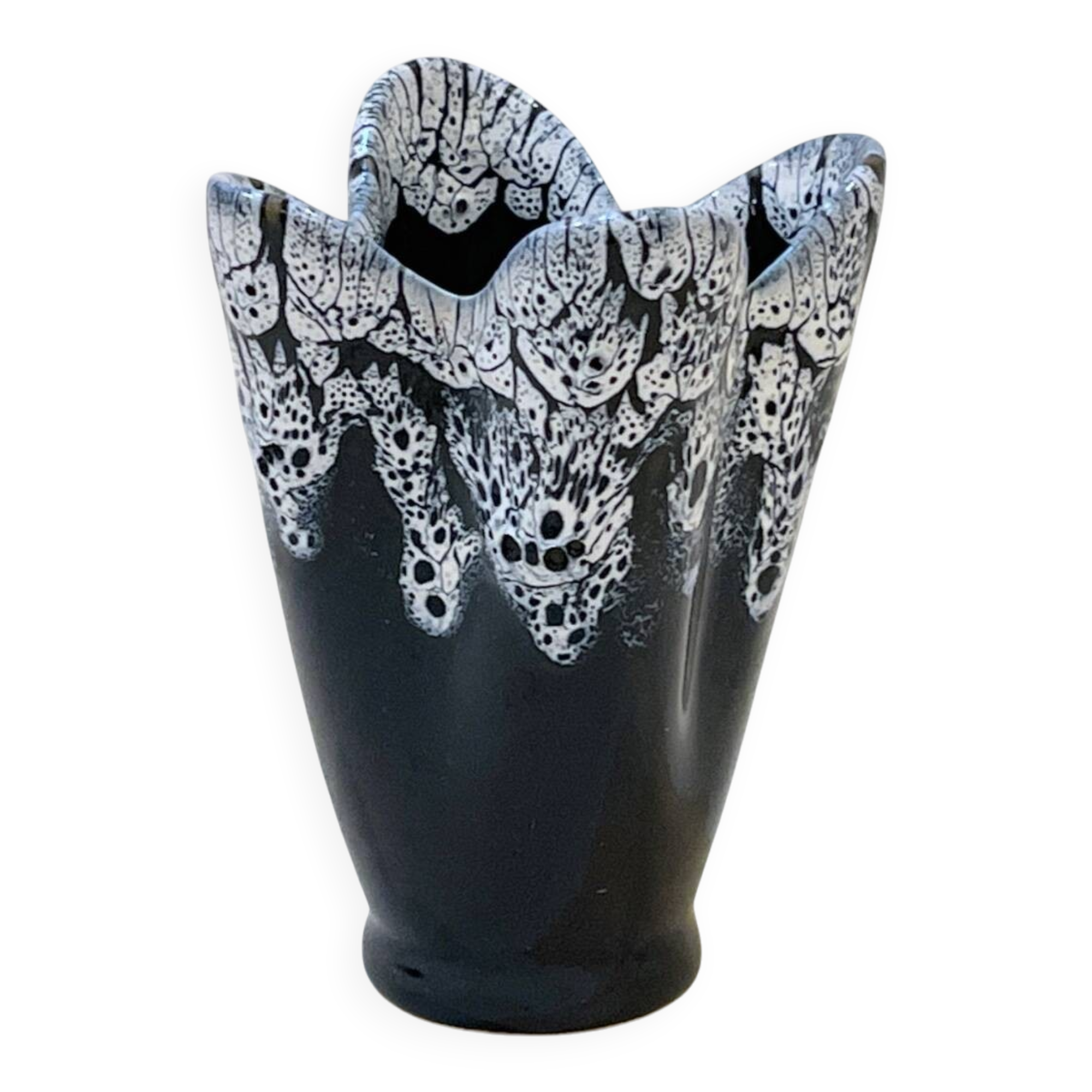 Vintage blue and white Vallauris ceramic Fat Lava vase, 1950s