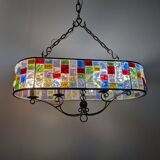 Large Italian Multi-Colored Hammered Crystal and Wrought Iron Chandelier