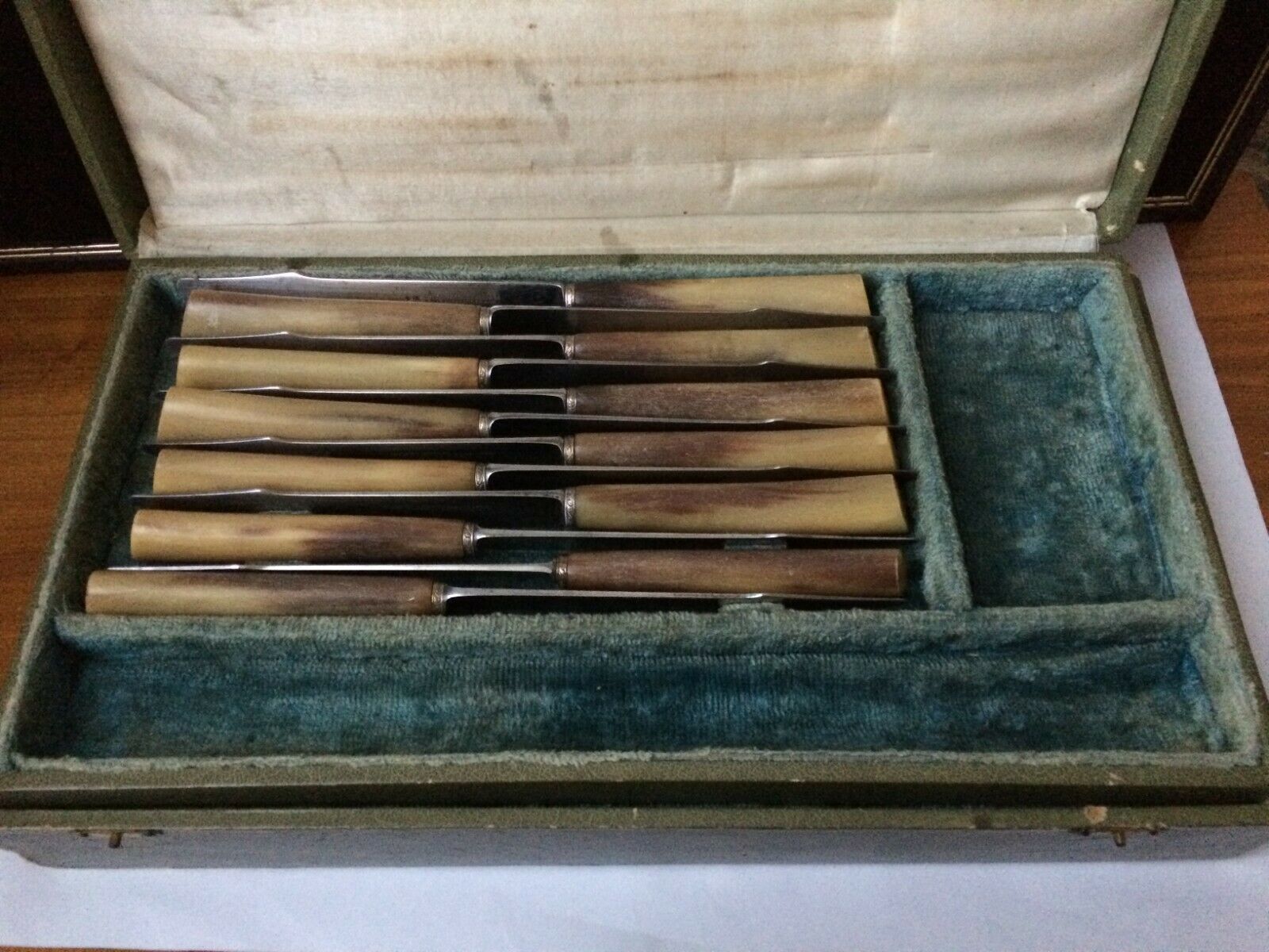 Set of 12 large knives and 11 horn and steel dessert knives