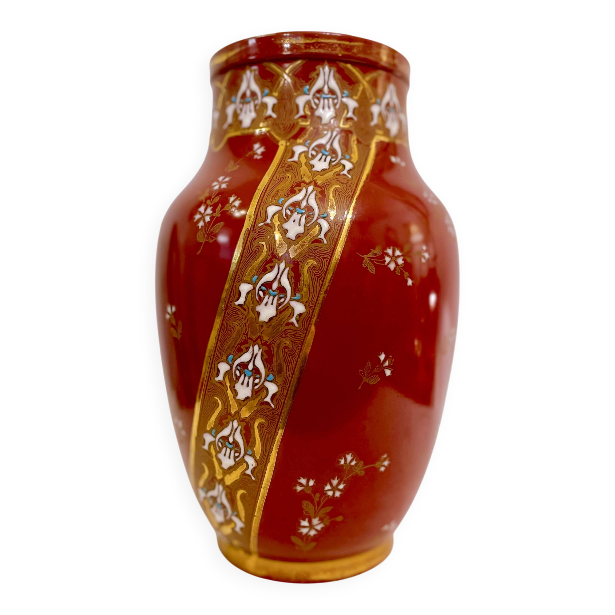 Red Art Deco vase, Keller & Guérin Lunéville earthenware