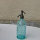 Turquoise blown and twisted glass siphon, Belle Epoque period, tin cap dated 1925, Boyer and Brush, Terre noire