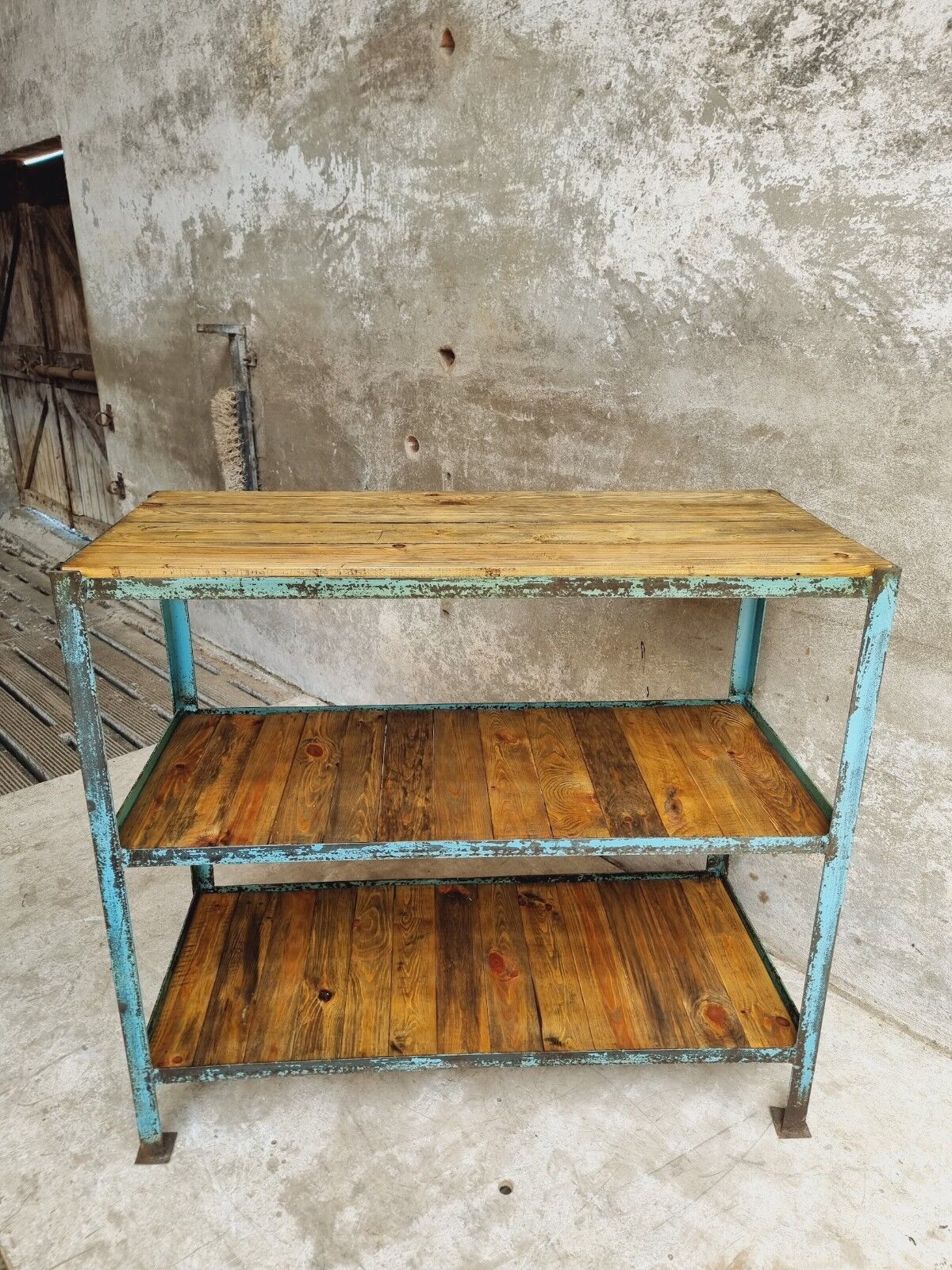 Industrial shelving unit sidetable kitchen rack pastel blue