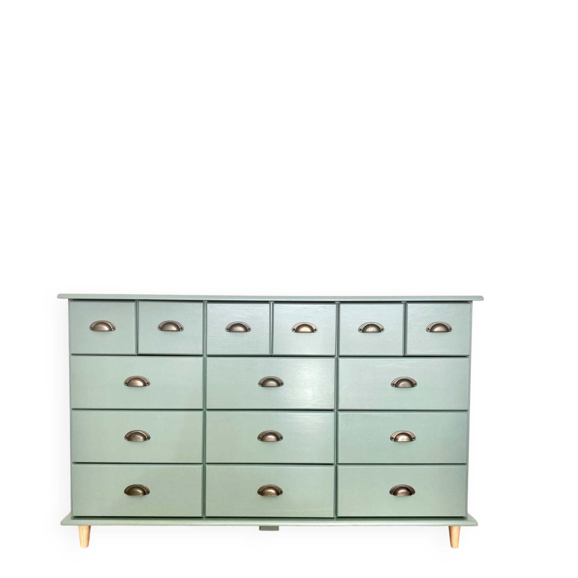 Low buffet with patinated gold handles.