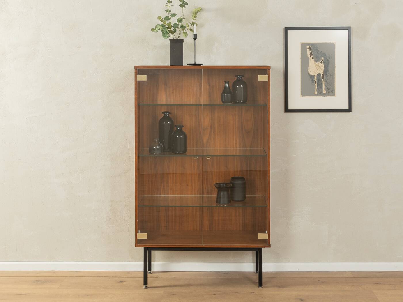 Walnut veneer display cabinet, 1960s