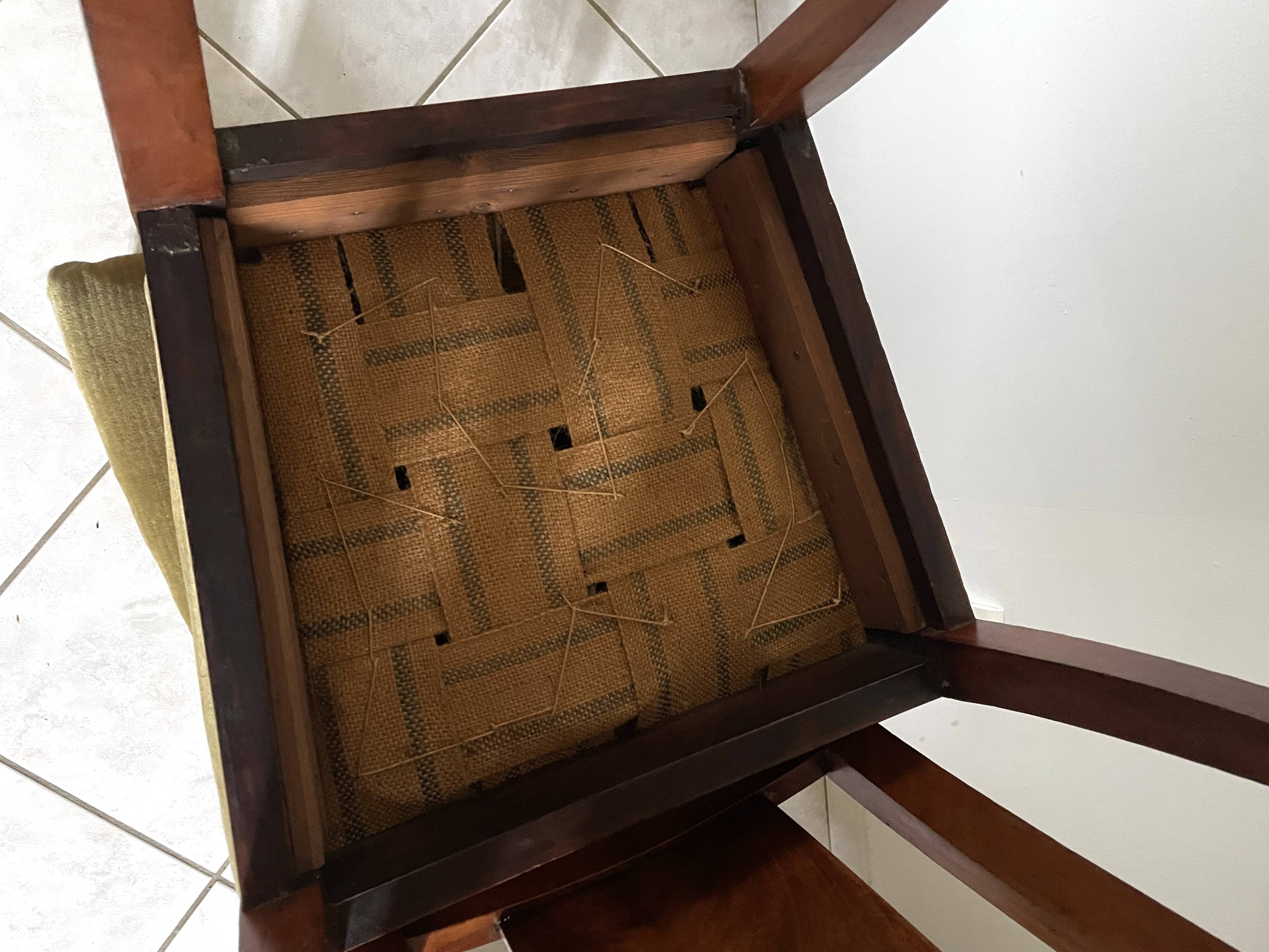 Pair of wooden chairs in green corduroy velvet in Directoire style.