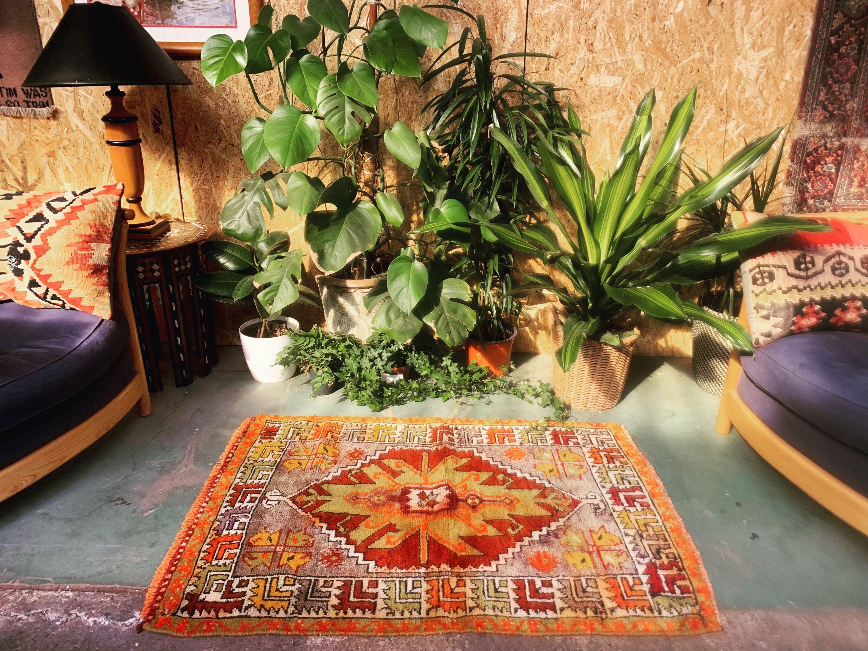 Old turkish Oushak rug 125x84 cm vintage carpet