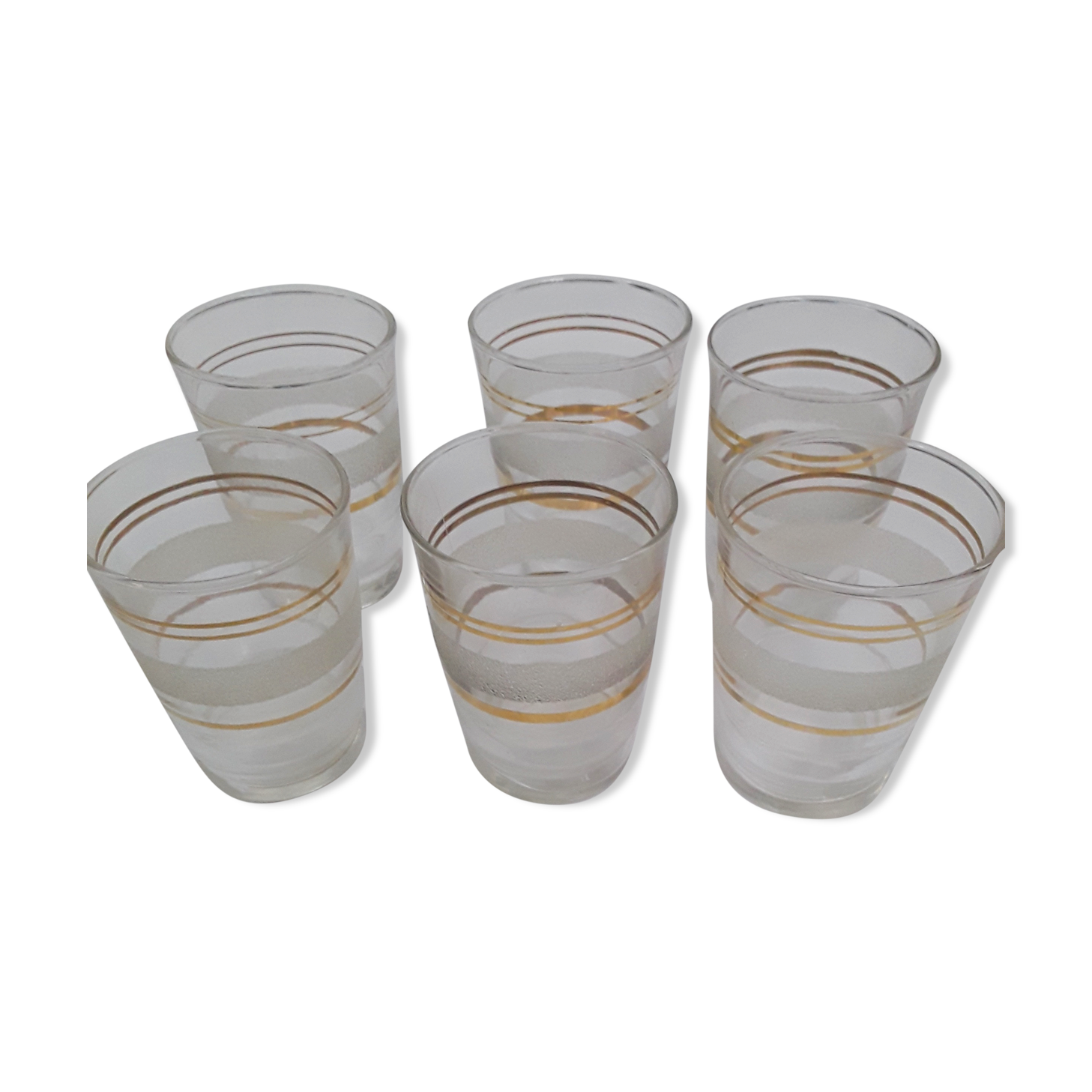 6 vintage glasses lined golden