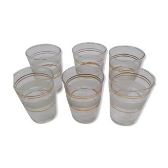 6 vintage glasses lined golden
