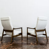 Pair of white boucle gfm 64 high back armchairs by edmund homa, 1960s