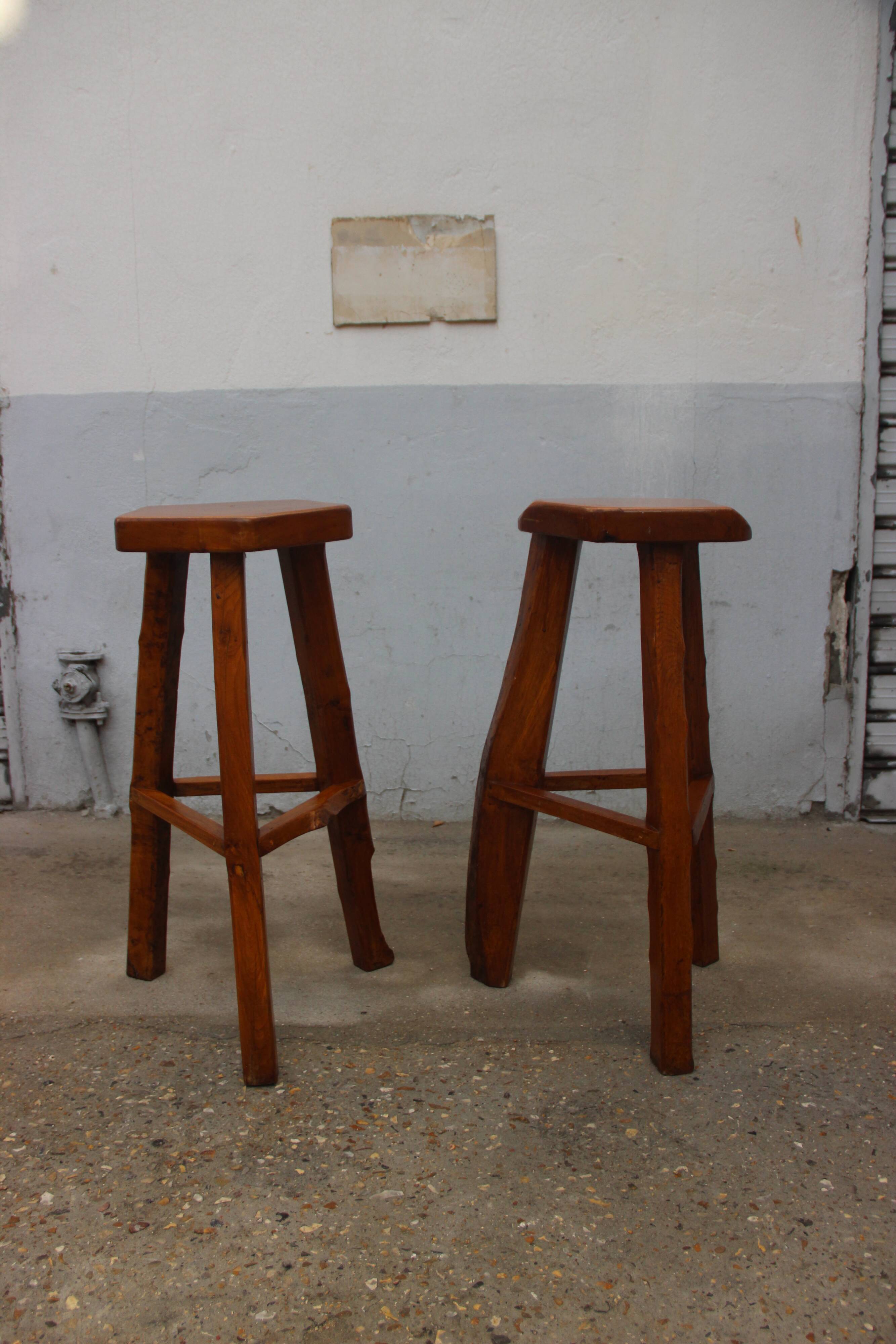 Pair of solid elm bar stools, 1960