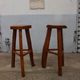 Paire de tabourets de bar en orme massif, 1960