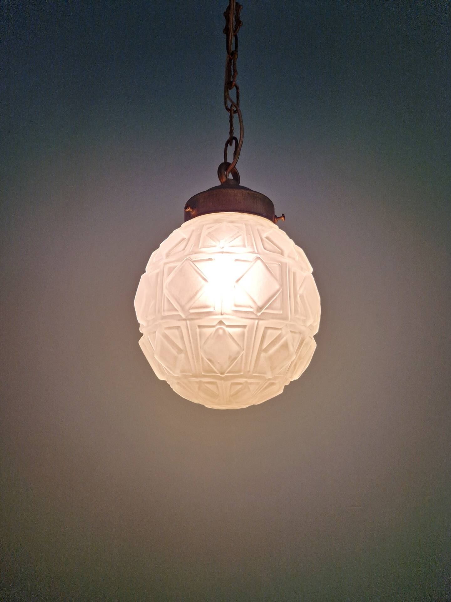 Art Deco suspension in frosted pressed glass, 1930s