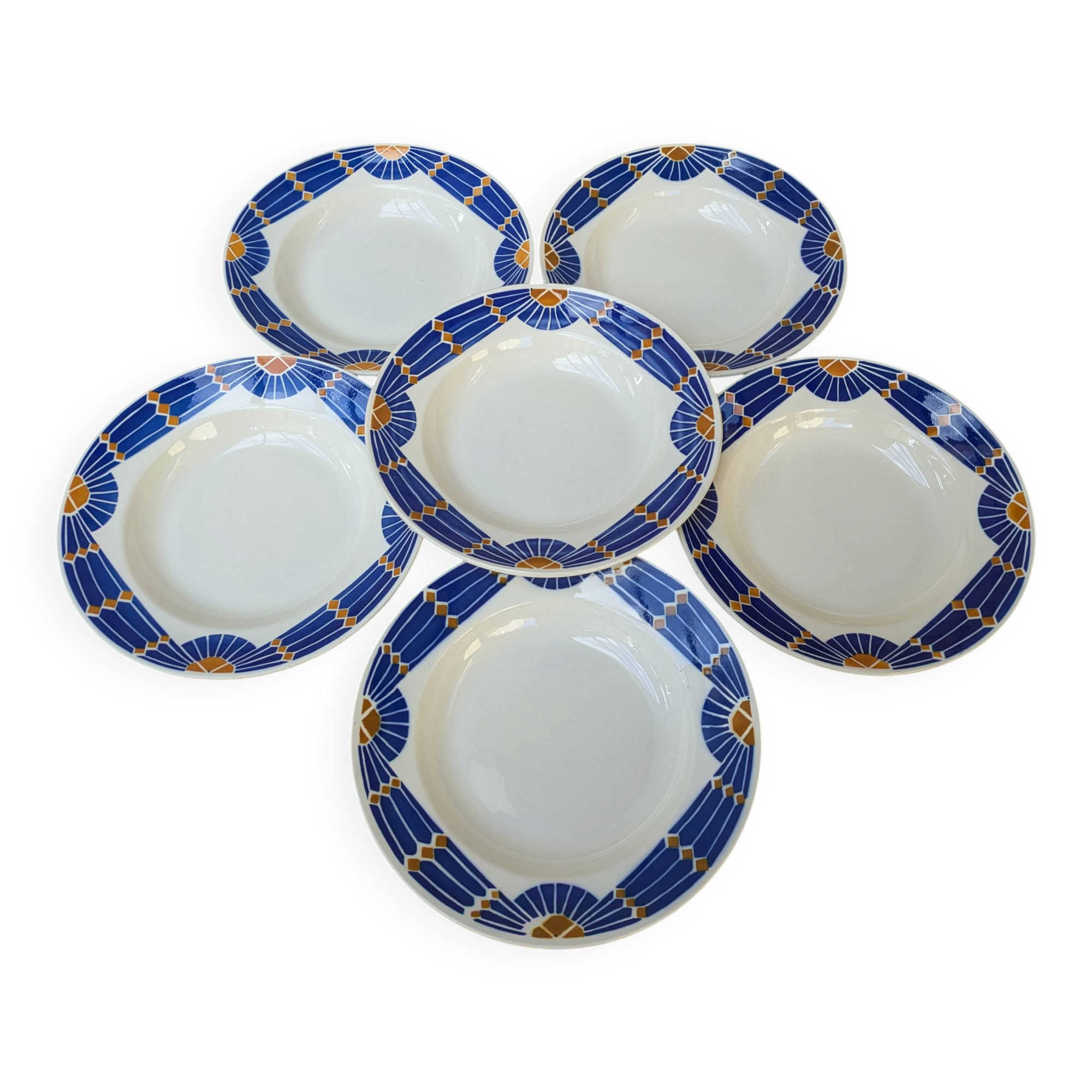Set of 6 deep plates Badonviller model Saint Gabriel Art Deco design
