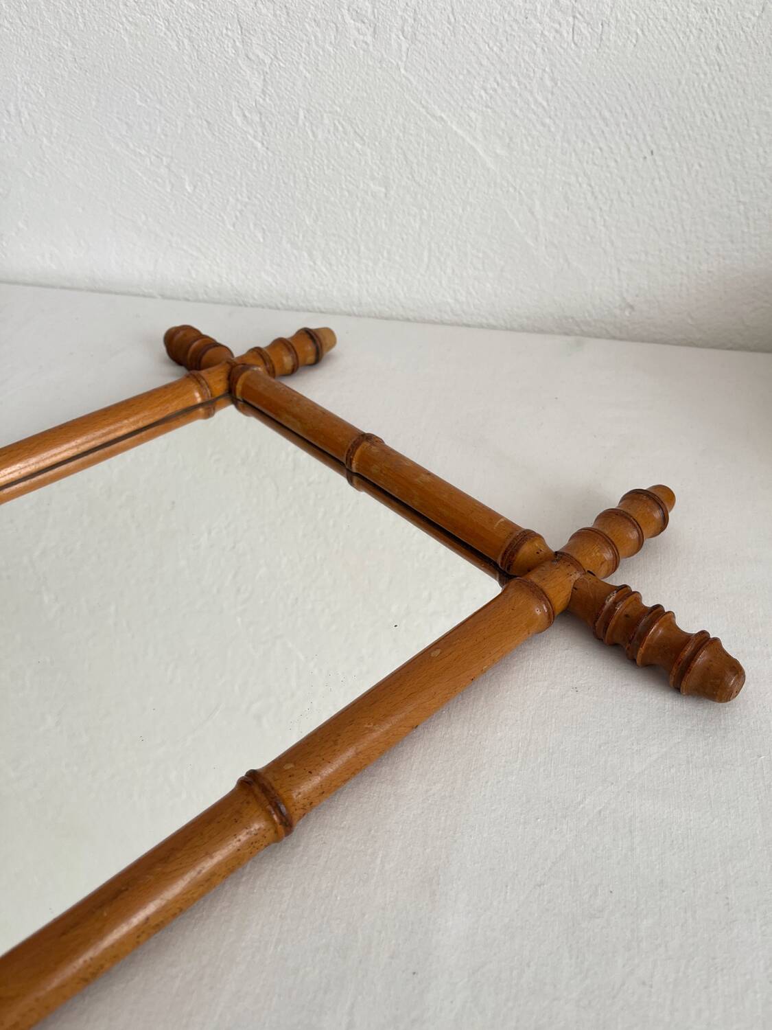 Antique bamboo-style wooden mirror
