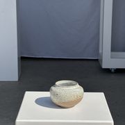Small white ball vase tight neck in glazed speckled ceramic