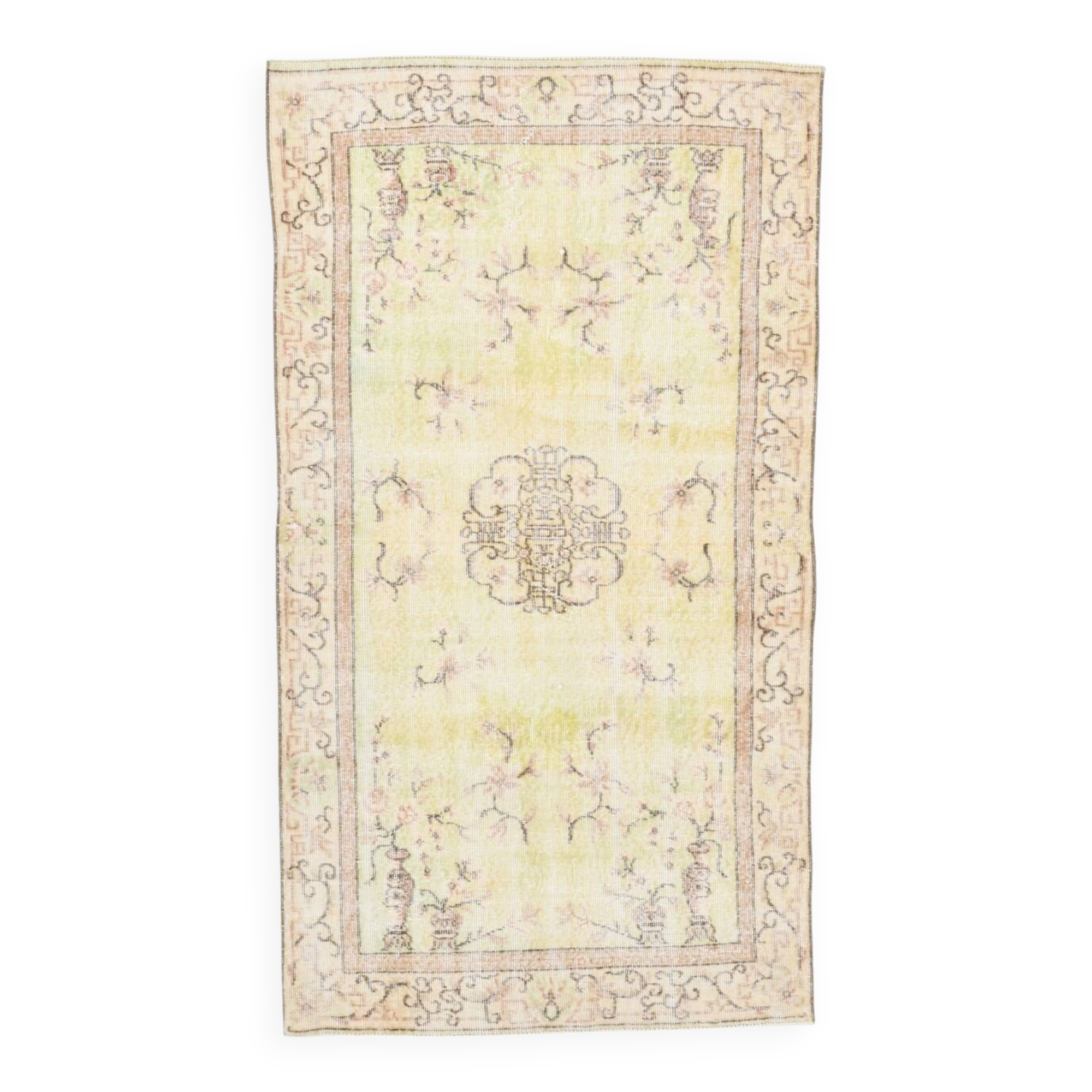 3x6 Pale Yellow & Brown Classic Turkish Rug, 110x197Cm