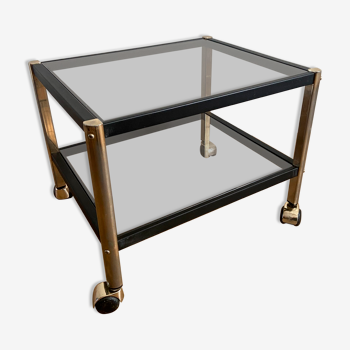 Erard coffee table with wheels in metal and smoked glass 1980