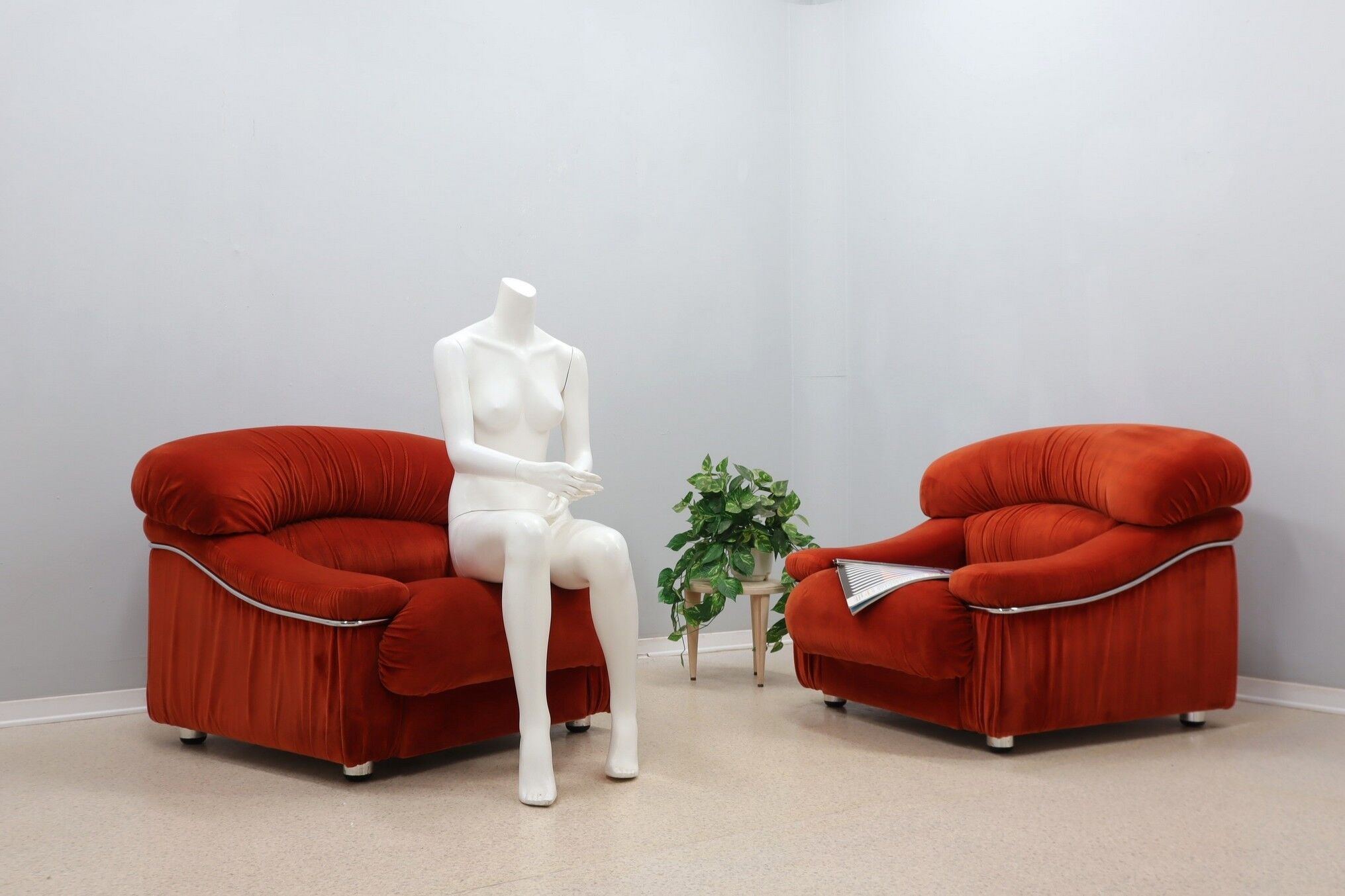 Vintage velvet armchairs Italy 1970s