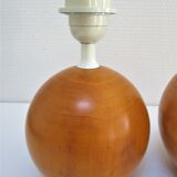 Paire de pieds de lampes boules bois massif Par IMT italie vintage