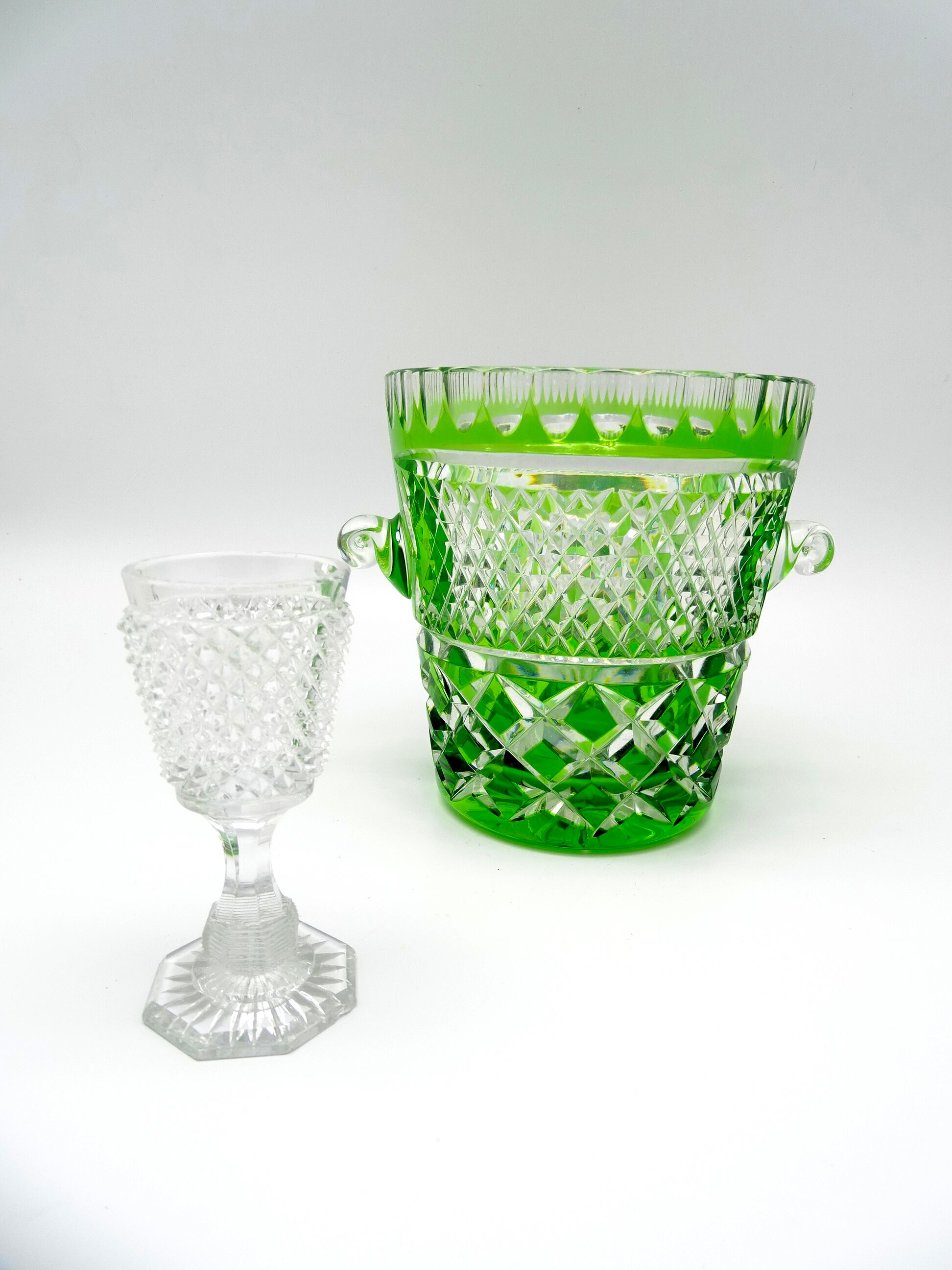 Green cut crystal ice bucket