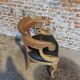 Antique Empire armchair in wood and black leather – gondola backrest