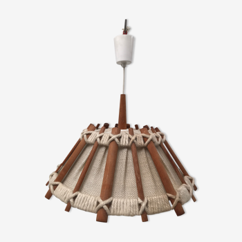 Hanging lamp in linen wood and wool