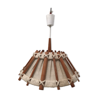 Hanging lamp in linen wood and wool