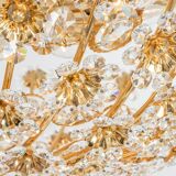 Small delicate ceiling light in gilded brass and cut glass in the shape of flowers by Palwa, Germany, 1970s.