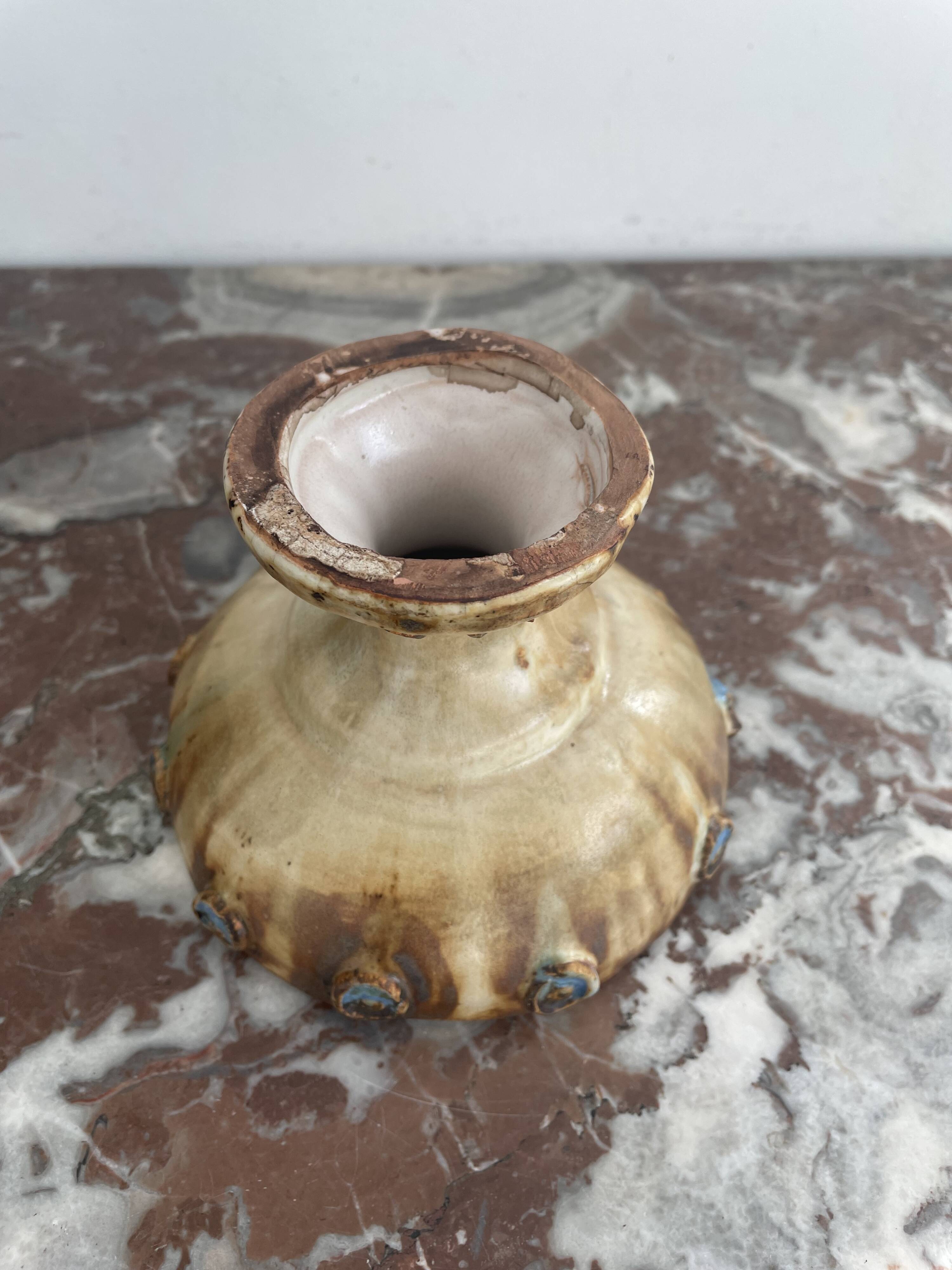 Cup, empty pocket, La Roue factory, Roland Zobel taste, enameled ceramic, Vallauris, decor