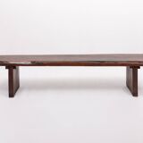 Varnished solid wood bench, mid-20th century