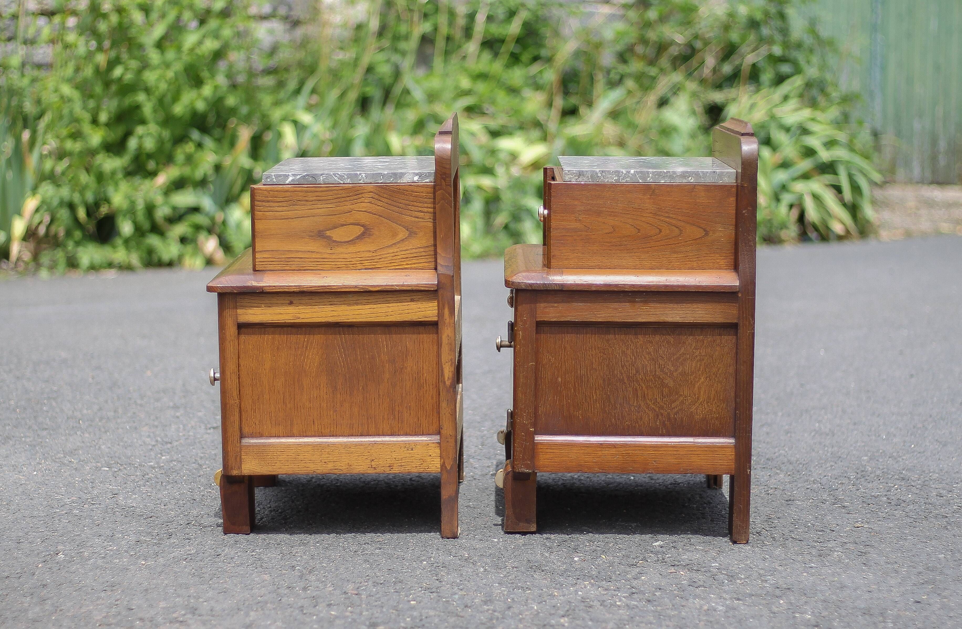 Pair of wooden nightstands, art deco style wooden bedside table, wood and marble table