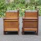 Pair of wooden nightstands, art deco style wooden bedside table, wood and marble table