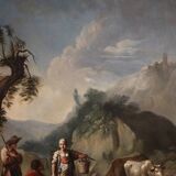Great 18th century Italian painting, landscape with genre scene