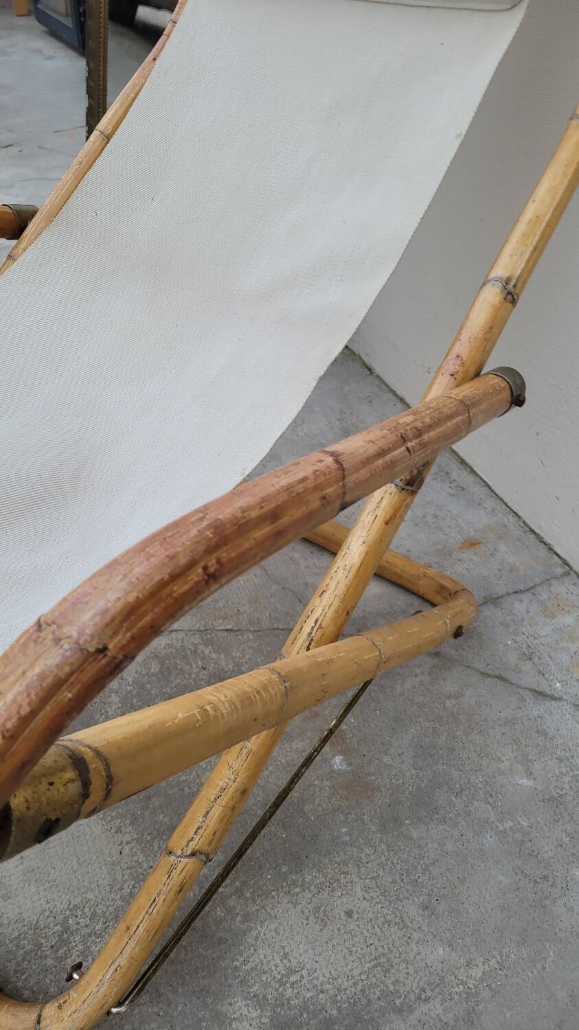 Vintage bamboo deck chair armchair 1950s Italy