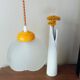 Vintage white frosted corolla glass pendant light, orange pixel cord