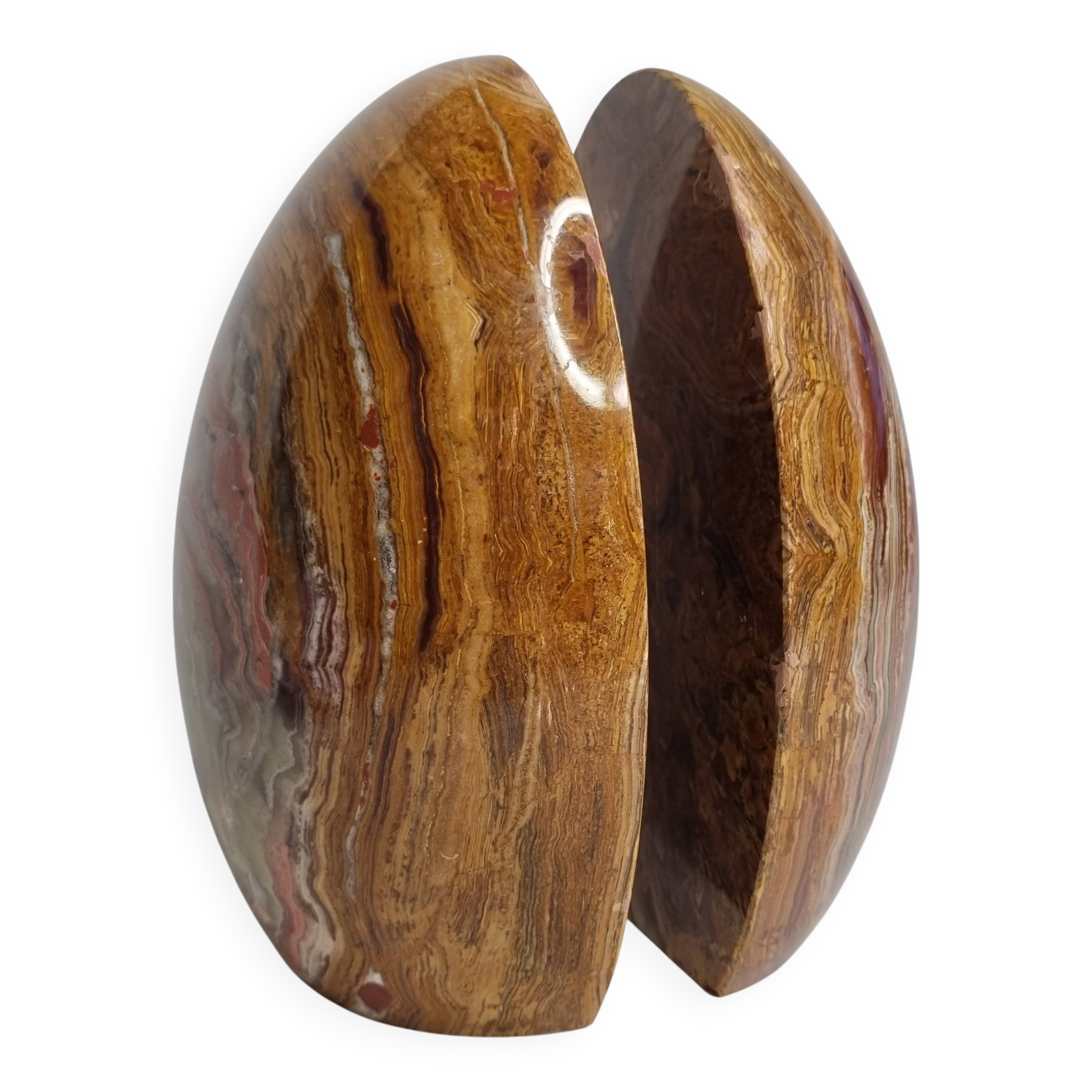 Vintage onyx marble bookends, ovoid shape, height 17 cm, 1970s