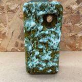 Antique marei vase rectangle shape fat lava green & white vintage