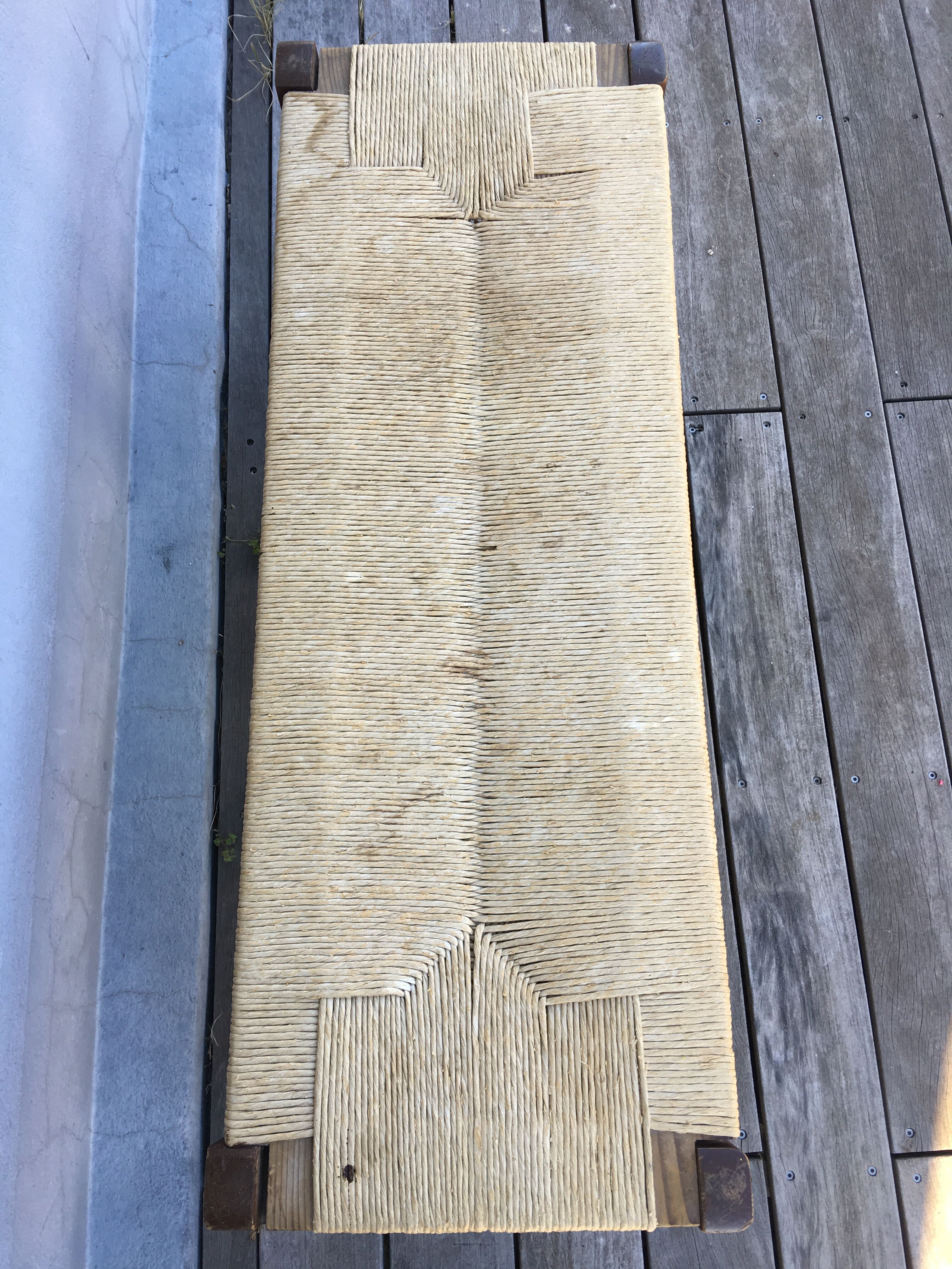 Vintage wooden and straw bench