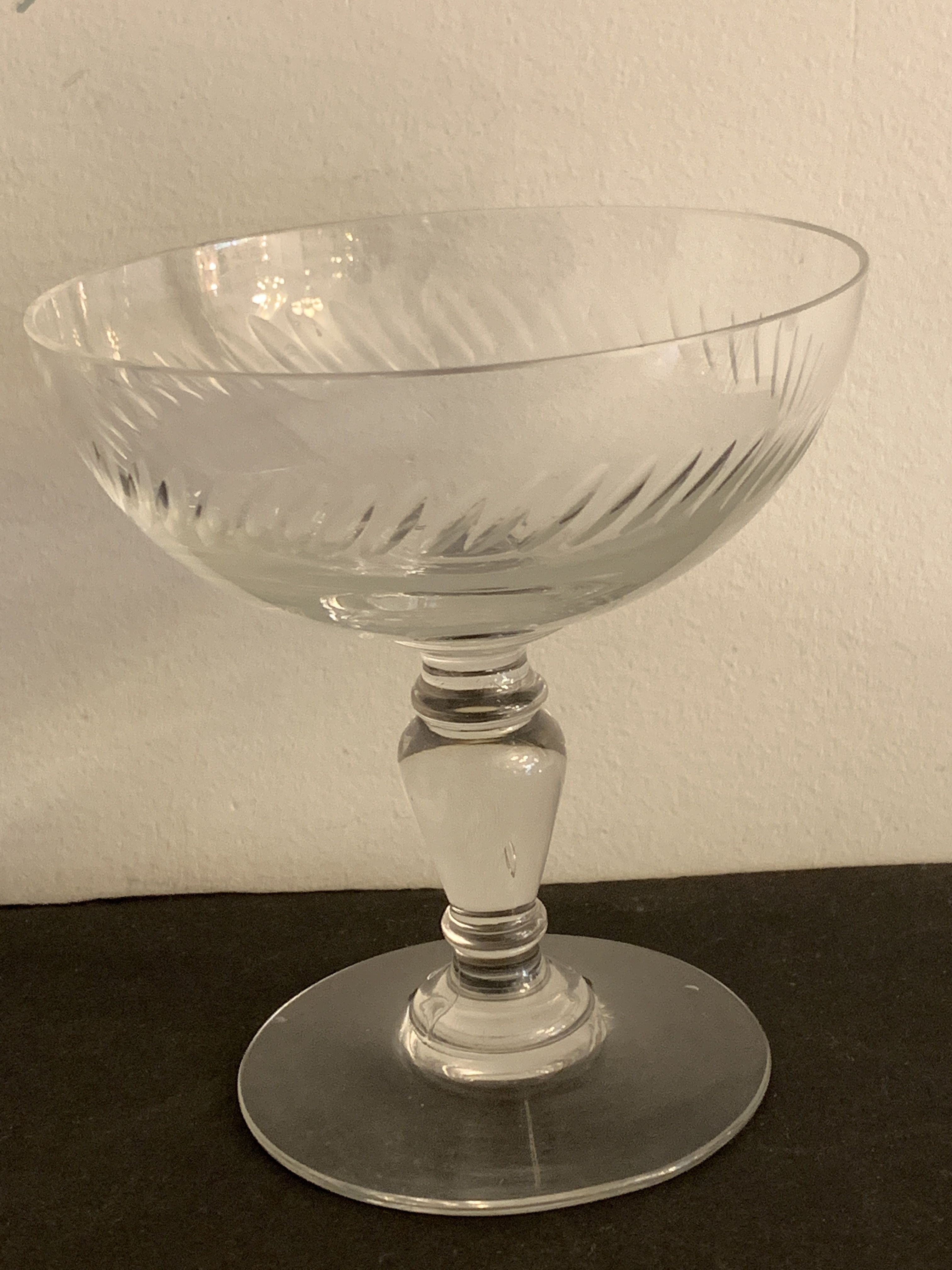 6 old champagne glasses in blown crystalline