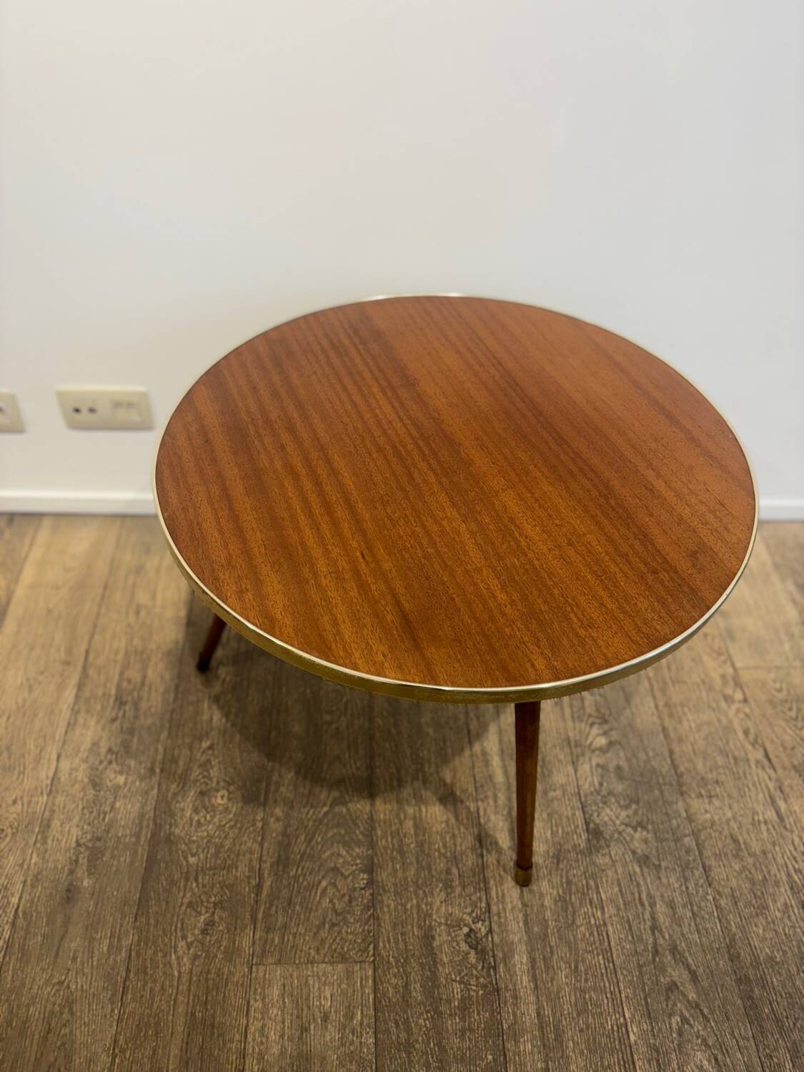 Vintage wooden coffee table with compass legs