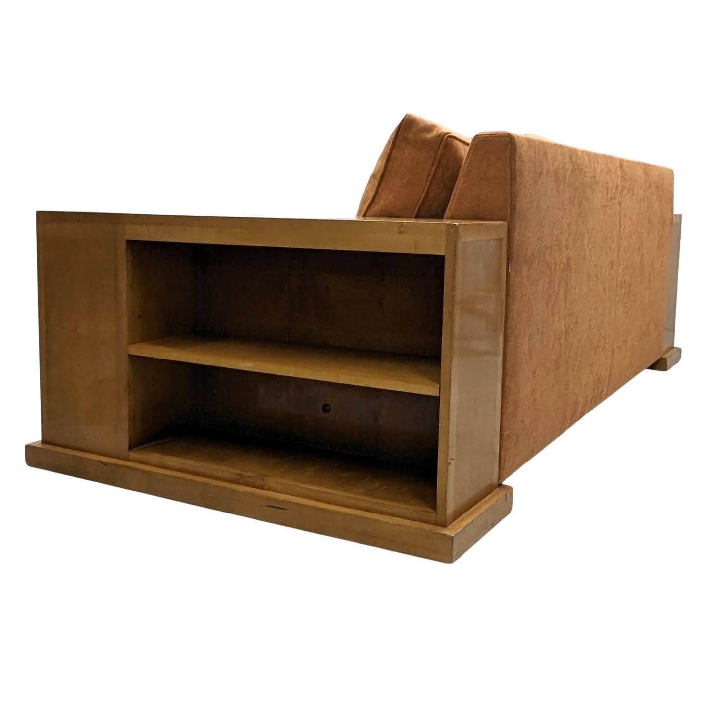 Key Largo Hugues Chevalier sofa Art Deco style in sycamore and suede