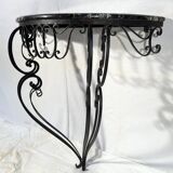 Wrought iron and black marble console, side table