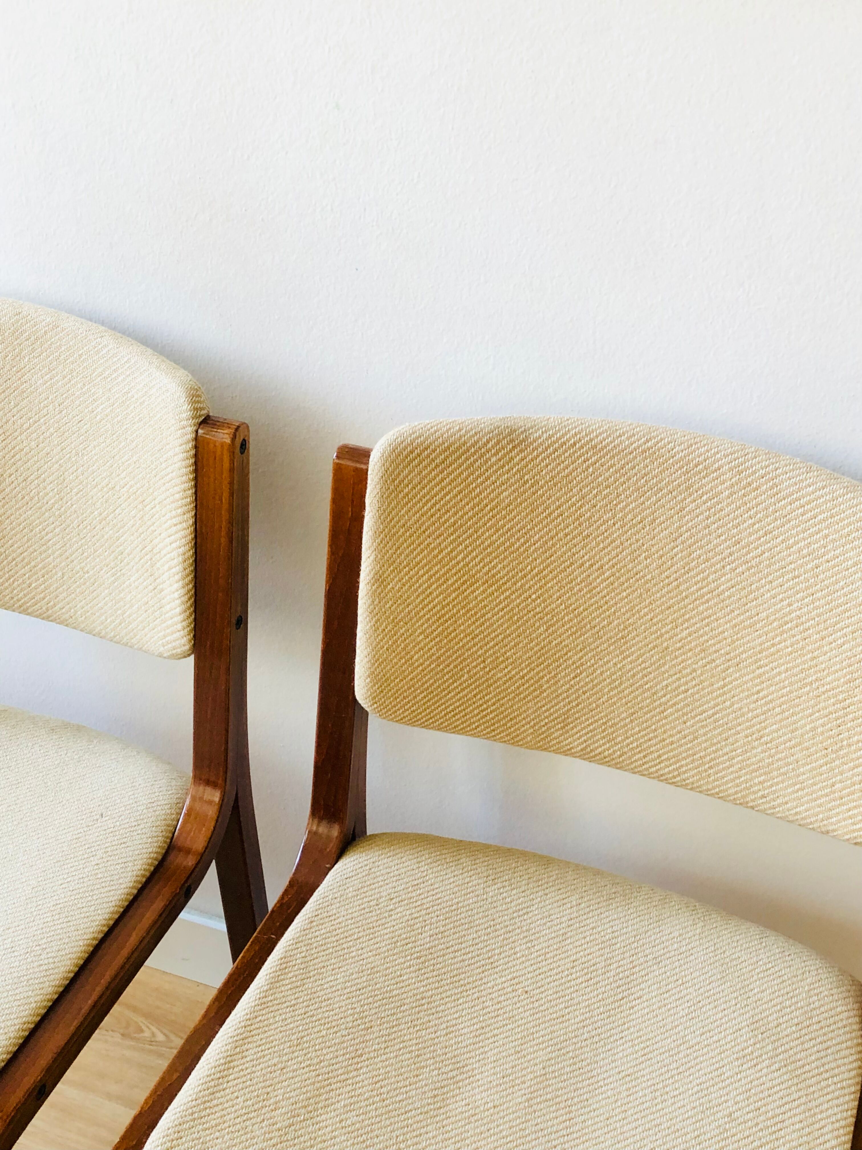 Set of 4 vintage chairs in teak and wool