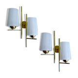 Pair vintage wall lamps 60 glass brass