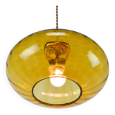 Mid-Century Brass and Amber Glass Pendant Lamp