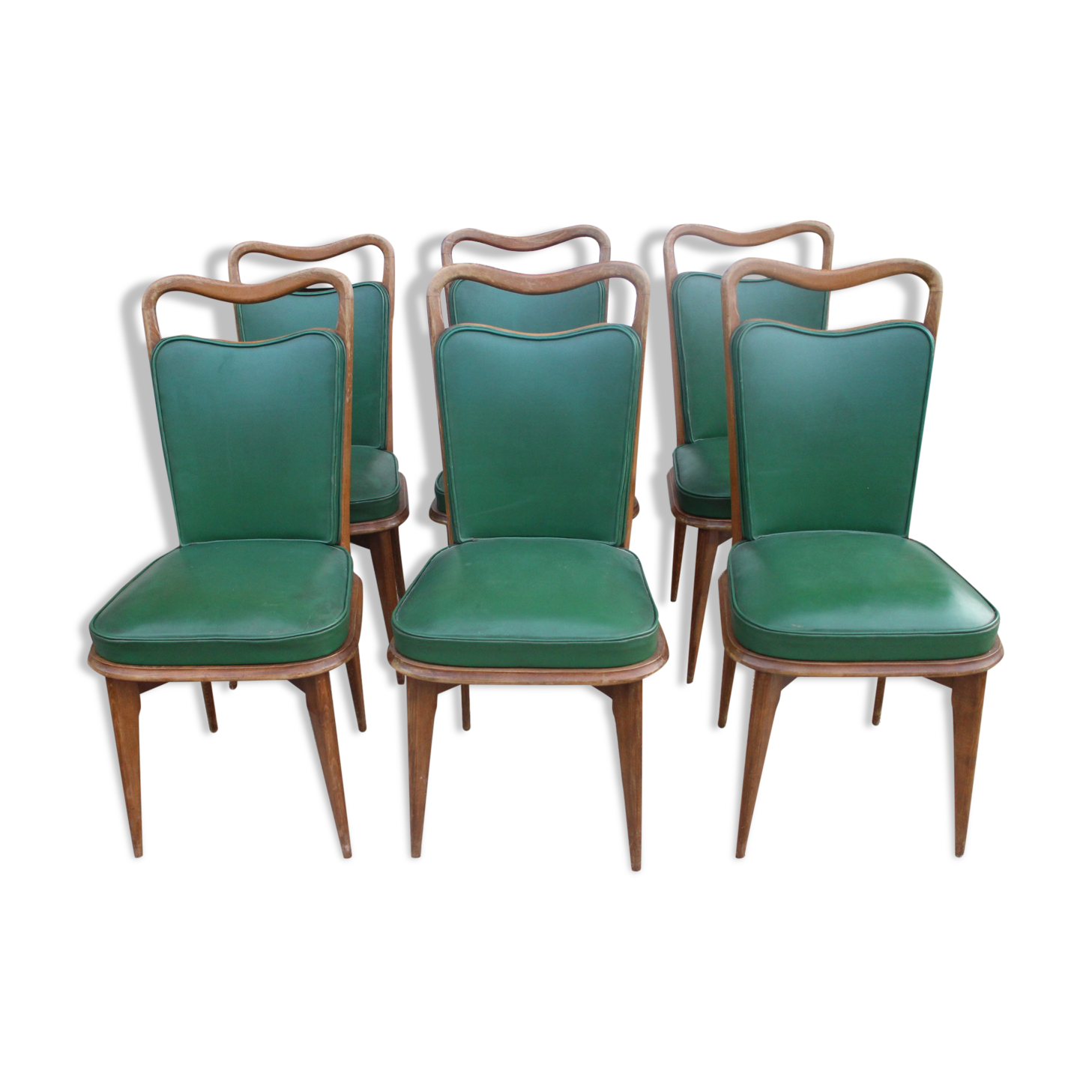 Série 6 chaises simili cuir vert 1950