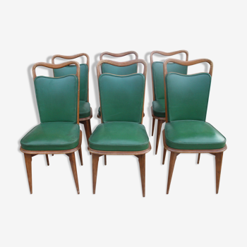 Série 6 chaises simili cuir vert 1950