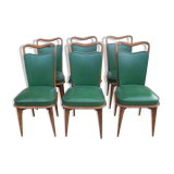 Series 6 chairs imitation green leather 1950
