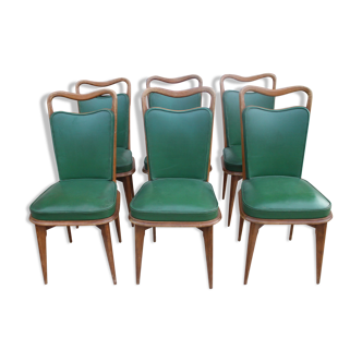 Série 6 chaises simili cuir vert 1950