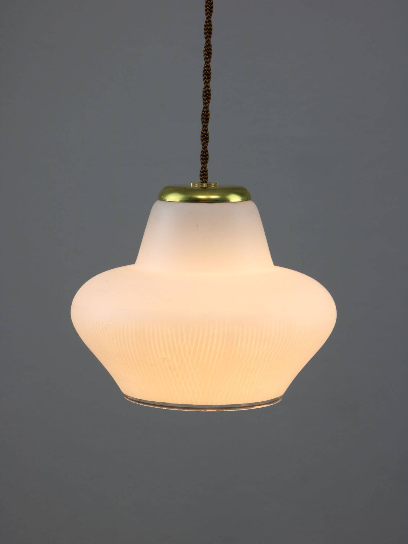 Small Mid-Century Italian Brass and Opaline Pendant Lamp